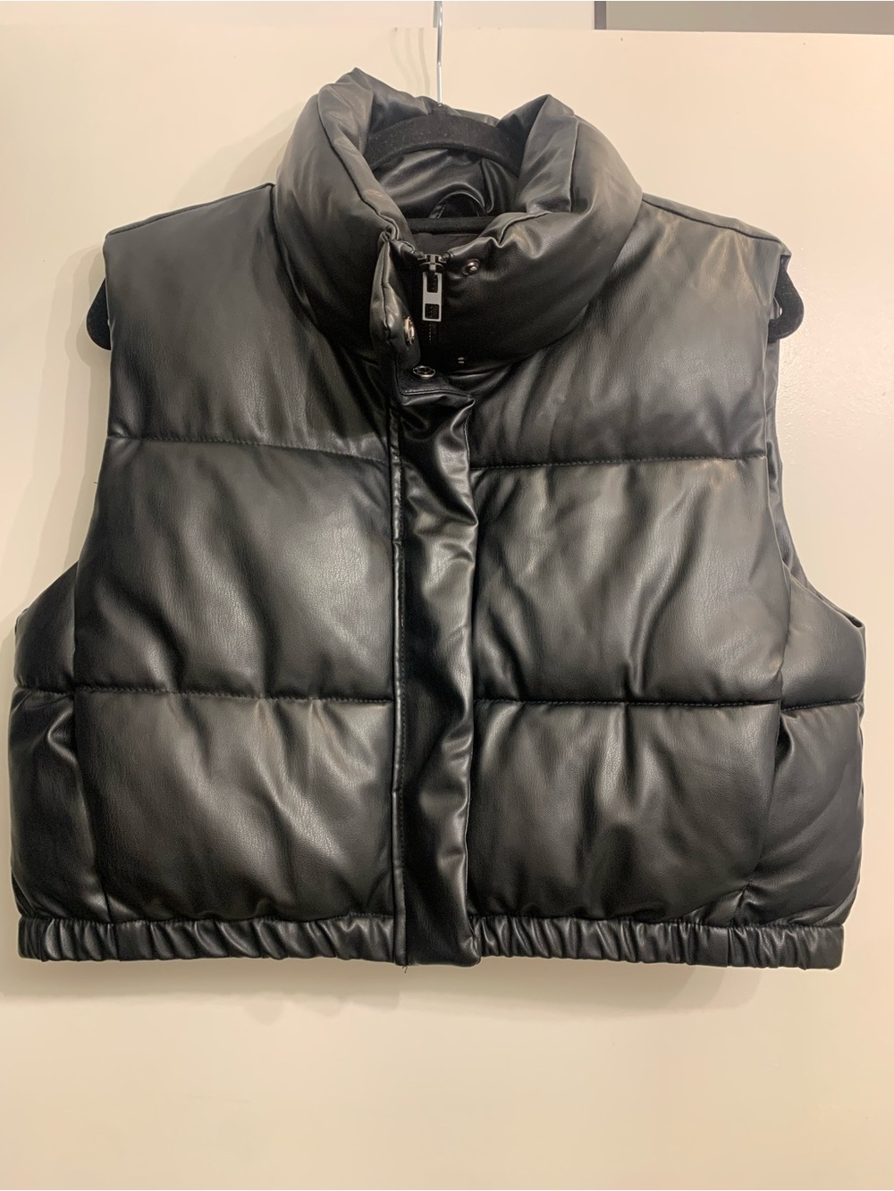 Zara Black Quilted Faux Leather Puffer Vest